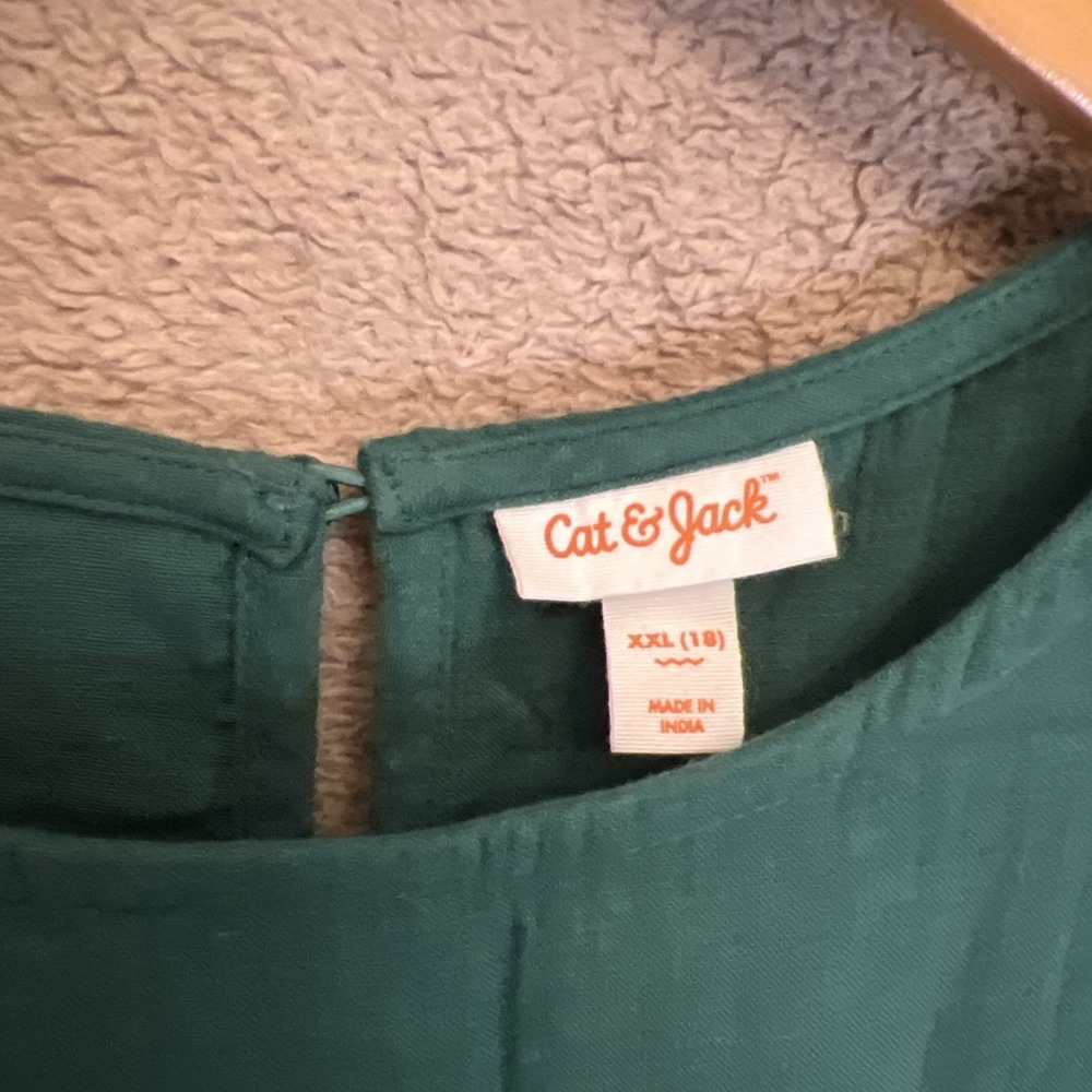 Cat & Jack Dark Green Embroidered Girls Dress Cottagecore Size XXL(18) Bohemian - Picture 2 of 9